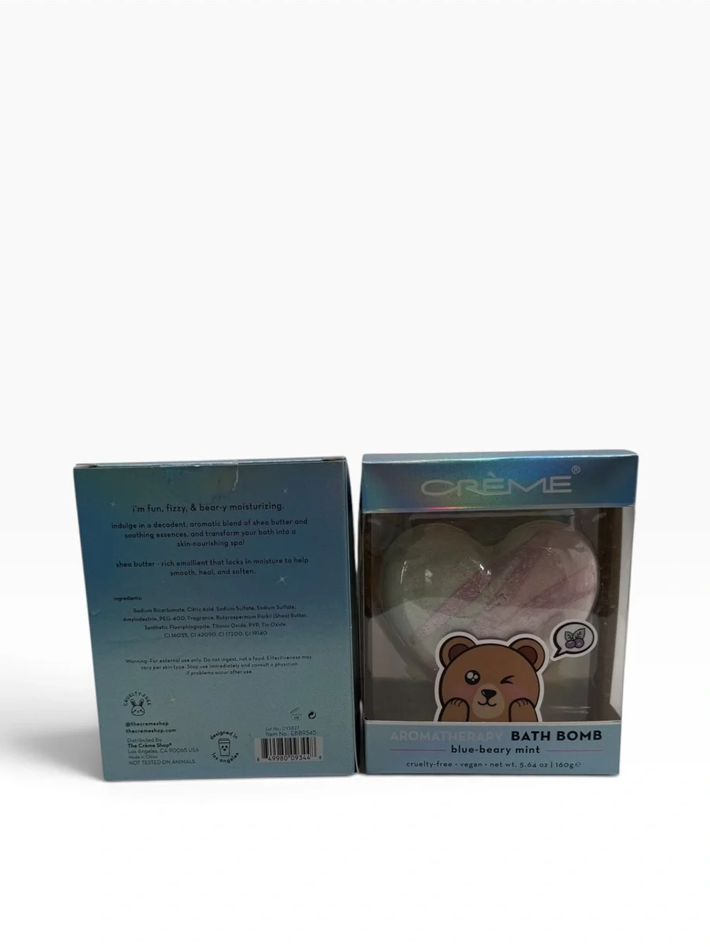 2 Crème Blue-Beary Mint Heart Kids Bath Bomb - Pink & White